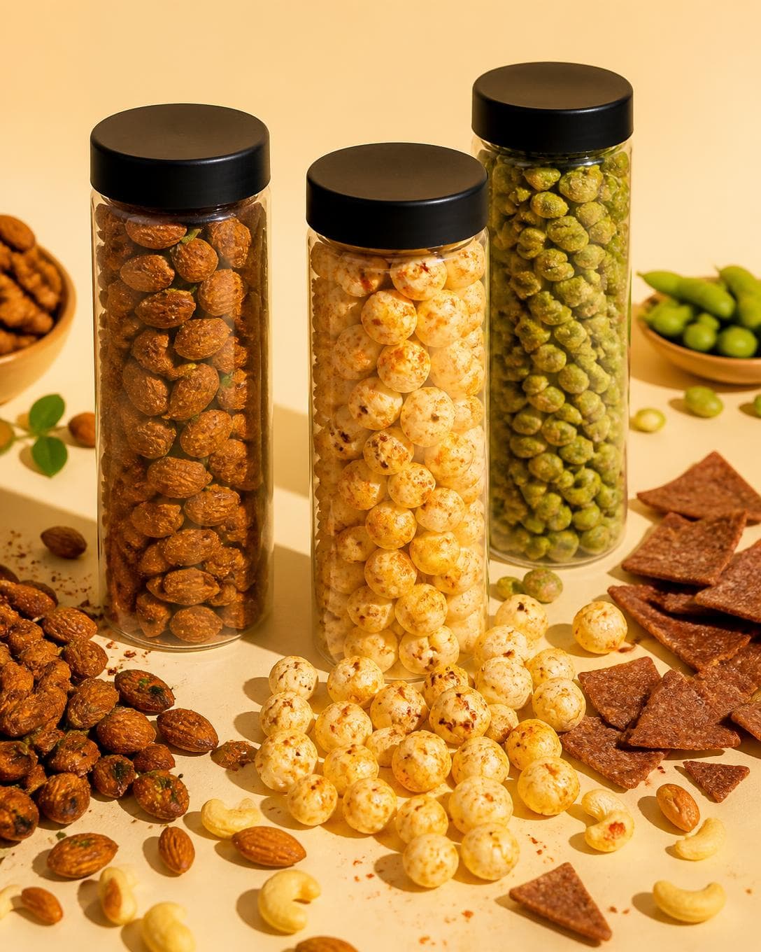 Kokson jars of packaged snacks arranged together