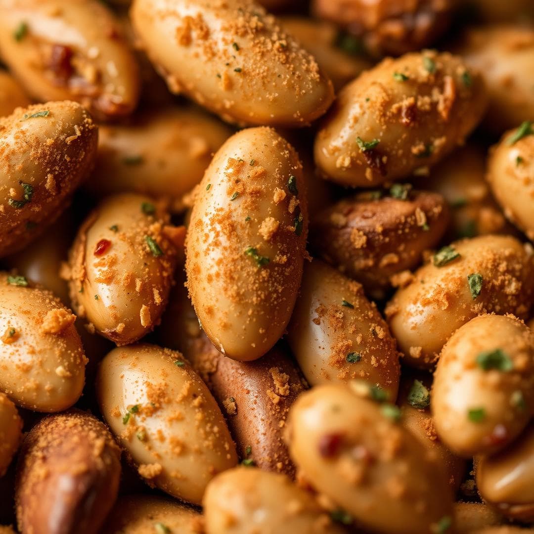 Close-up of seasoned nuts and spices